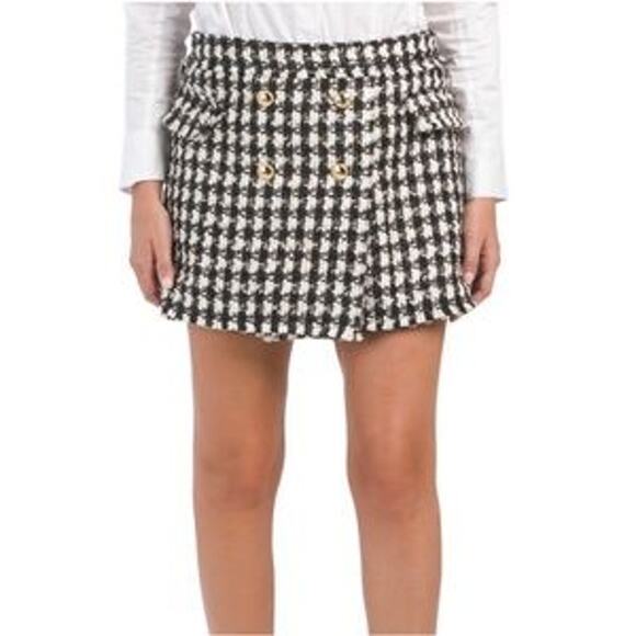 House of Harlow Black and White Checkered Wool Blend Tweed Mini Skort Skirt Lg - Picture 14 of 14